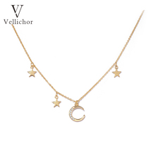 2021 New light luxury s925 sterling silver star moon necklace female niche design choker Net red tide pendant