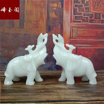 Natural white jade elephant pair of living room Bogdo porch entrance office decoration housewarming opening gift