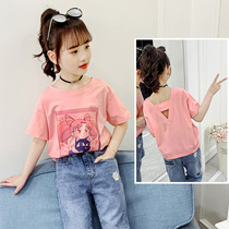 Girls  short-sleeved T-shirt summer 2021 new middle and large childrens Korean version of the foreign style fashionable casual top tide childrens half-sleeve