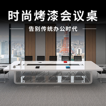 Cretron Large Office White Baking Varnish Nordic Conference Table Rectangular Minimalist Modern Training Negotiation Bar Table Composition