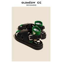 Genuine leather thick bottom sandals womens tennis red ins Chains 2022 Summer new Roman softbottom 100 hitch flat bottom heel retro