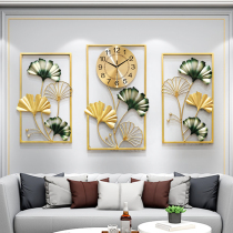 Ginkgo triple wall clock living room household new Chinese style creative atmosphere personality silent quartz clock wall clock