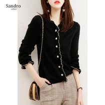 Sandro selen wool knitted cardigan jacket womens pearl buckle new fungus lace cashmere loose top