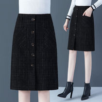 2021 New woolen skirt womens spring high waist long bag hip dress slim Joker dress thin Joker word one step skirt