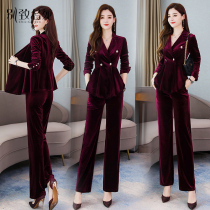 2021 Autumn New Fashion Womens high-end ladies big brand gold velvet foreign style two-piece suit suit spring and autumn