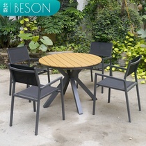 Outdoor table and chairs Milk Tea Shop Cafe Outside Swing Dining Chair Patio Open-air Embalming Wood Table Casual Balcony Rattan