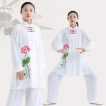 New Taiji clothing pants spring and summer models Starlight hemp embroidery handmade womens morning clothing martial arts Taijiquan practice long