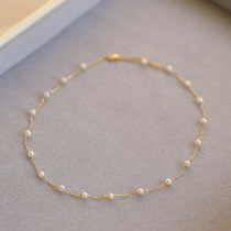 Natural fresh water pearl necklace 925 sterling silver Wild 14K gold plated choker fashion Japanese and Korean jewelry temperament Joker