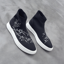 Spring Summer Season National Wind Printing High Help Slide Board Shoes China Wind Retro Chinese Style Tang Clothes Casual Set Foot Shoes Male Tide