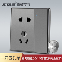 Dunlop switch socket household frosted gray two or three plug five holes with switch one open 5 hole porous panel