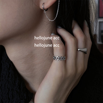 hellojune 925 silver vintage do old chain tail ring dark wide flat chain opening joint ring