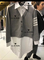 Thom Browne 19 autumn winter tb sweatshirt round neck four bars fake two-piece stitching shirt hem
