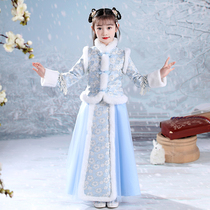 Girls costume Chinese style winter dress Tang suit little girl winter Super fairy costume winter plus velvet thickened autumn and winter