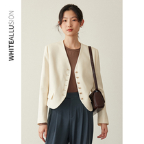 Small fragrant wind jacket woman 2022 spring autumn season new temperament V collar advanced retro small sub short suit blouse