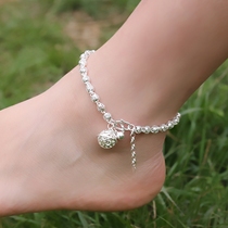 999 sterling silver anklet womens palace Bell foot Silver transfer beads students Japanese and Korean version of simple personality Bell Korean jewelry