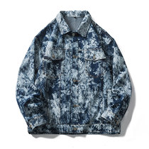 2021 fall new snowflake washed denim jacket male tide card Dyed Street Bf Loose Casual Tooling Jacket