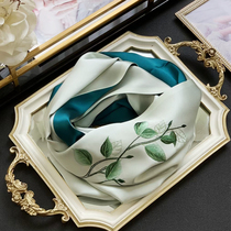 Pure Hand Embroidered Mulberry Silk Scarves West Smoked Water Green warm and delivered Embroidery Genuine Silk