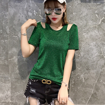 Europe and the United States tide brand 2022 summer new sexy shoulder leakage short sleeve T-shirt women's fashion machine top half sleeve shirt