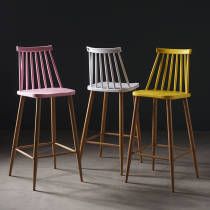  Nordic ins style bar stool Windsor chair Plastic modern milk tea shop iron foot bar backrest high foot stool Cafe