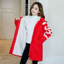 Pregnant women winter fashion print long sleeve hooded warm cotton suit 2021 New Korean version plus velvet thick coat