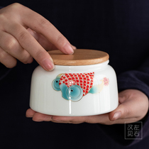 Creative ceramic tea jar sealed jar small household storage tea bin portable tea set Chinese retro small tea jar