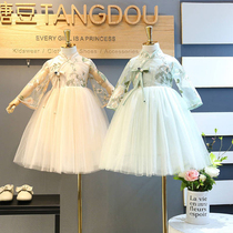 Childrens clothing girls 2021 New retro style Hanfu flower embroidery bow yarn princess dress thin summer