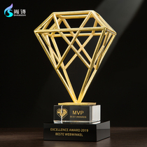 Metal trophy custom custom diamond crystal trophy Creative gold-plated medal Agent service provider Annual meeting trophy