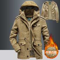 Thickened cotton coat mens new velvet winter coat mens lamb wool quilted jacket tooling cotton clothing large size removable liner