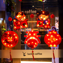 New Year decorations 2022 Tiger-year luminous pendants New Chinese New Years shop window Fucalligraphy lantern lantern hanging decoration Spring Festival Scene arrangement