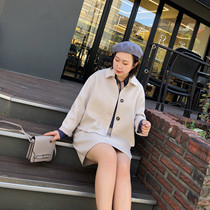 ALIN custom large size loose large size suit women short fat mm foreign style reduced age woolen coat overskirt two-piece set