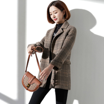 Double-sided cashmere coat womens mid-length 2021 autumn and winter new small chidori plaid high wool coat