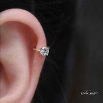 Non-fading sugar cube home pure 10K gold K gold four-claw super flash Zircon exquisite ear buckle ear ring ear bone ring