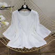 Chinese style embroidered top 2019 summer dress new vintage art linen casual loose Half sleeve retro Tas