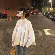 Two-wearing strappy doll shirt loose thin stand-up collar long-sleeved shirt Korean version of female student spring shirt