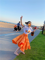 BORAKOO Korea East Gate summer orange flower strap bow Tuffy skirt skirt