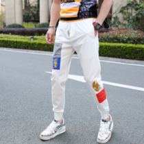 2020 trendy fashion small feet white sweatpants mens Korean version of bunched feet print Joker stretch casual pants