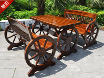 Outdoor table and chair balcony bar carbonized wood wheel table and chair courtyard Leisure outdoor table and chair combination card holder