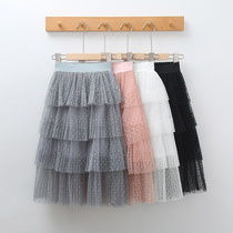 Girls skirt Western style summer performance dress Cake dress Lace Childrens princess dress Pleated skirt Short skirt long tide