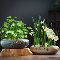  Sleeping lotus hydroponic basin Raising late lotus seed bowl Household copper money grass plant container Narcissus lotus basin creative ceramic