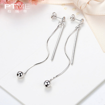 Sterling silver earrings Korean temperament pendant Super fairy simple cold wind round face earrings long earrings thin earrings