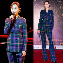 Stars Down with the same Checkered Suit Suit Fashion South Korea Yinglun Wind Lady West Suit Jacket Two Sets Spring Autumn