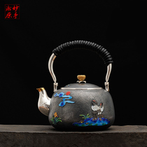 Wonderful hand Songyuan pure handmade 9999 Silver pot kung fu tea kettle Japanese craft silver pot teapot
