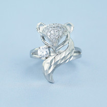 Exaggerated Personality Diamond small silver fox opening adjustable ring female 925 sterling silver ring ring