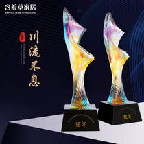 Glass trophy Crystal custom creative lettering endless flow medal annual meeting award gift authorization card custom