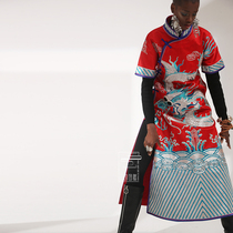  Cloud decoration totem original design womens robe old embroidery hand embroidery double-sided plate Silver Dragon personality short-sleeved Chinese robe