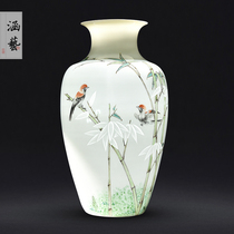 Jingdezhen ceramic half knife mud hand-painted vase flower arrangement Chinese home living room TV cabinet decoration crafts ornaments