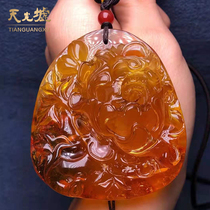  Tianguang Hui natural amber Beeswax pendant Yellow honey amber peony flower pendant Mens and womens peony flower pendant gift