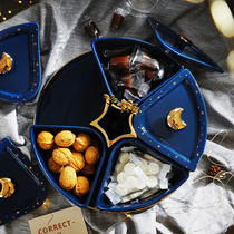 Starry sky blue fruit plate living room household tea table snack candy box with lid light luxury storage box fruit plate