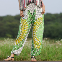 Spring Summer India Ethnic Wind Leisure Stamp Yoga Fitness Dance Pure Cotton Flex Kharen Pants Women Long Pants