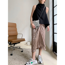  taupe store new knot handmade wrinkled skirt New knot skirt New skirt high waist simple mid-length skirt women